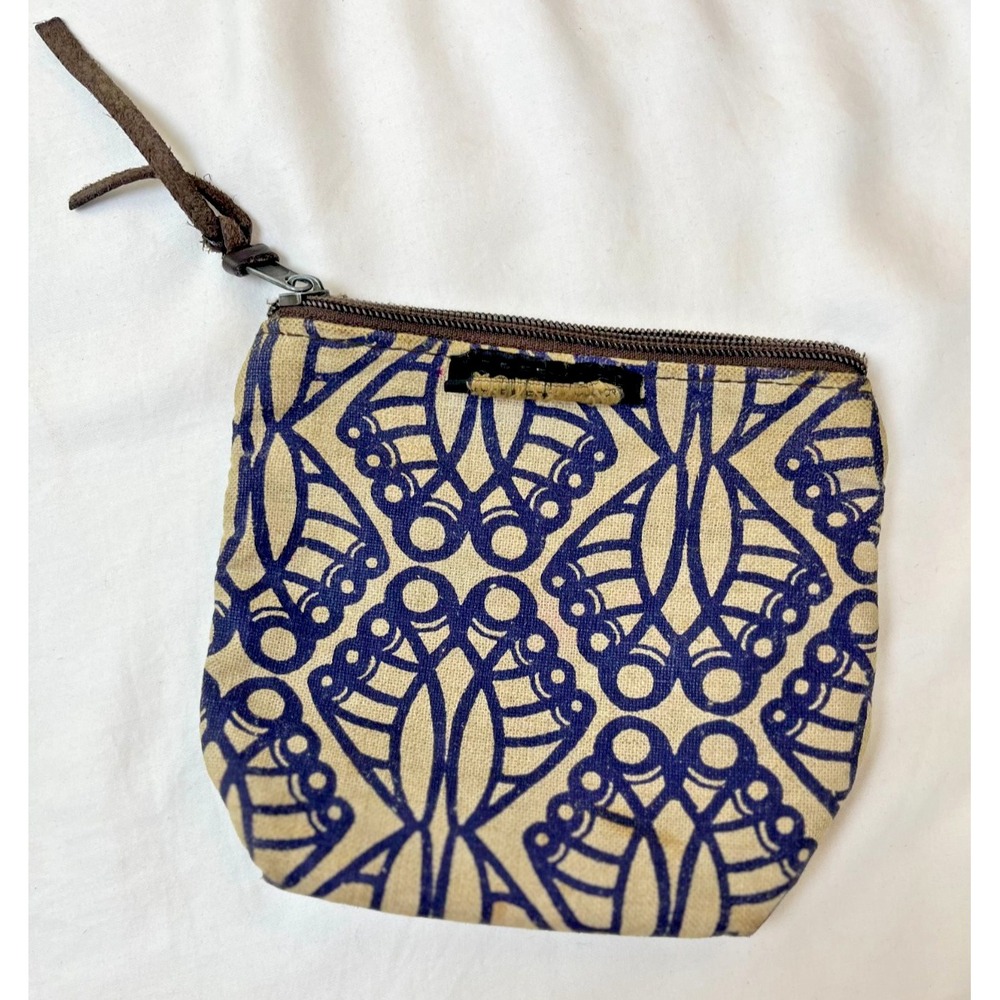 Mongoose South Africa Handmade Zip Pouch Coin Purse Blue Tan‎ Tribal Print